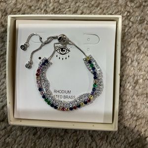 EyeCandy Los Angeles Layered Colorful Silver Rhinestone Bracelet